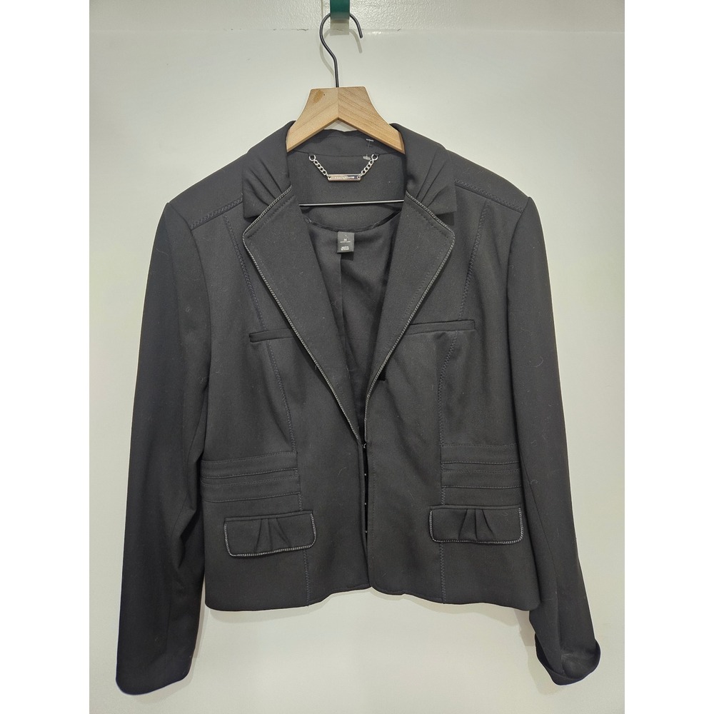 White House Black Market Black Hook Eye Blazer Jacket Size 16 Pleated Pockets